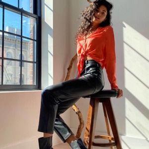 Aritzia Wilfred Rebel Faux Leather Pant Black Seam Detail 6